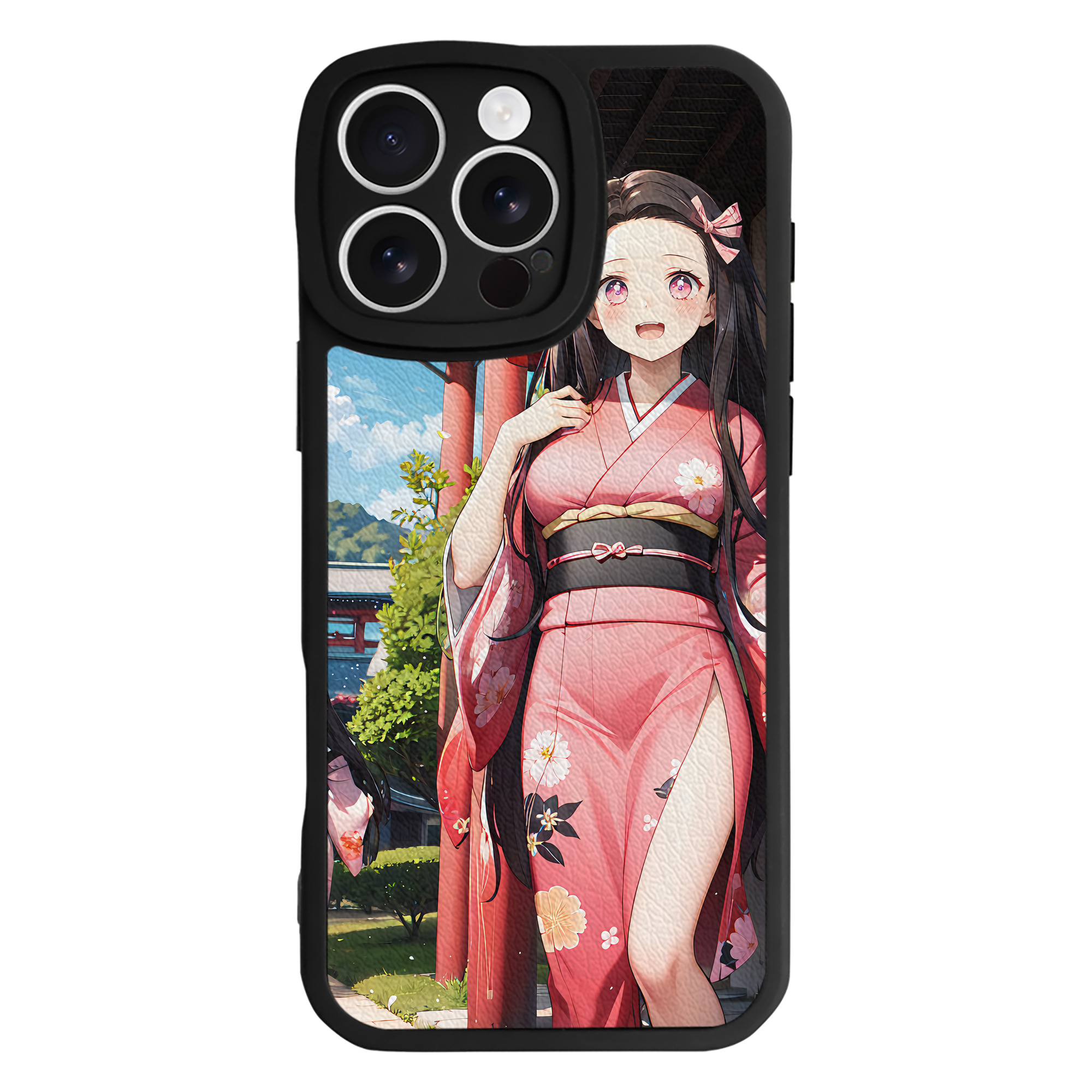 （画像用） 鬼滅の刃（きめつのやいば）竈門 禰󠄀豆子／かまど ねずこ Kamado Nezuko 【iPhone 16シリーズ対応】シリコンスマホケース（レザー調） 材質：シリコン